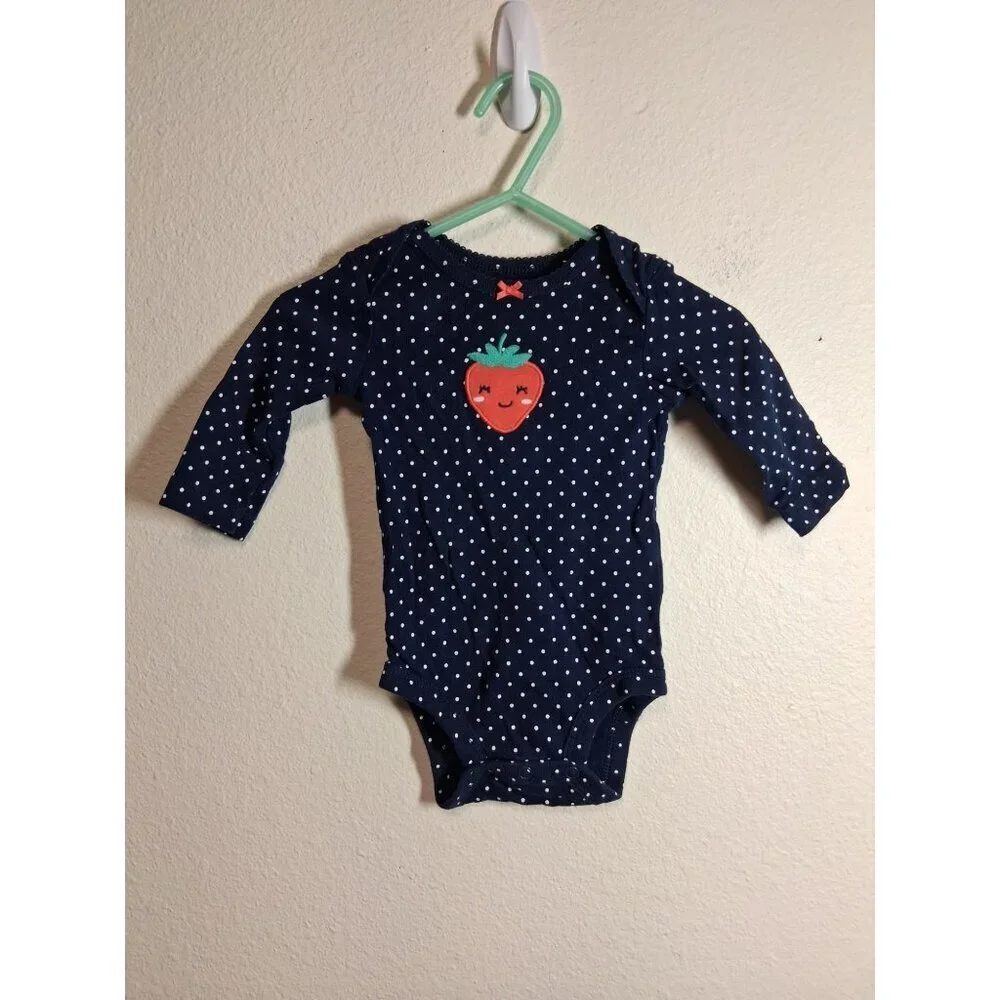 Carter's Bodysuit Cotton Long Sleeve Strawberry Blue Baby Girls Size 3 Months
